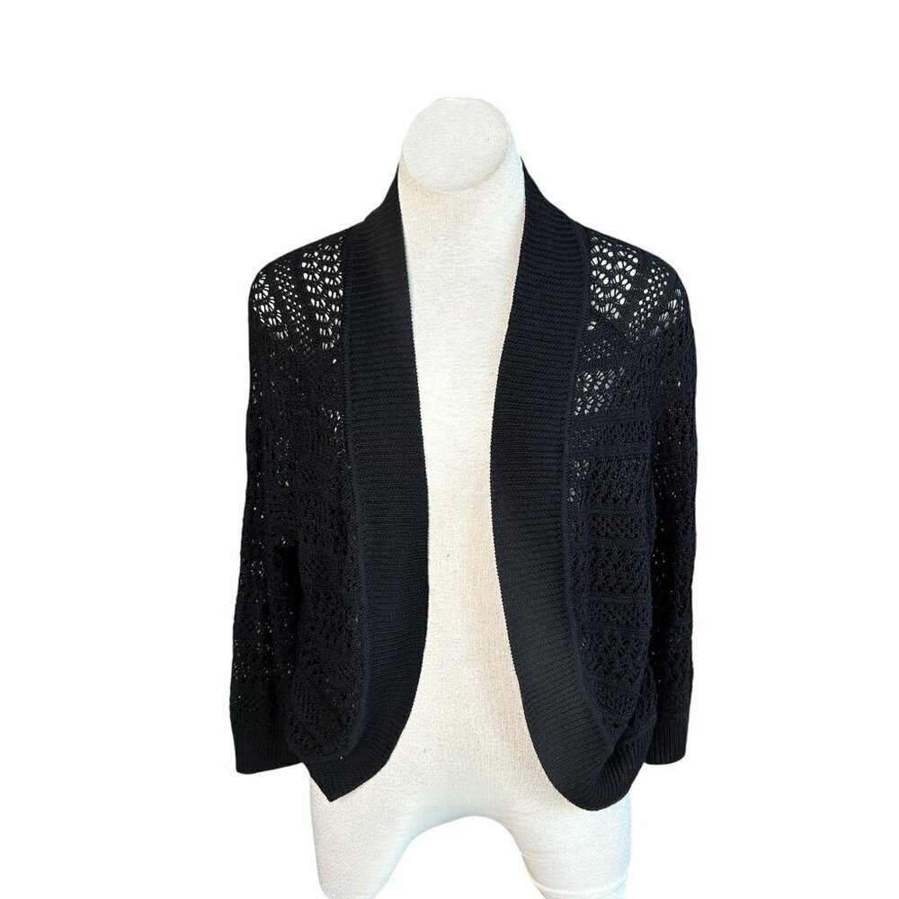 89th and Madison Cardigan Sweater Black Lace Open Drape Size M
